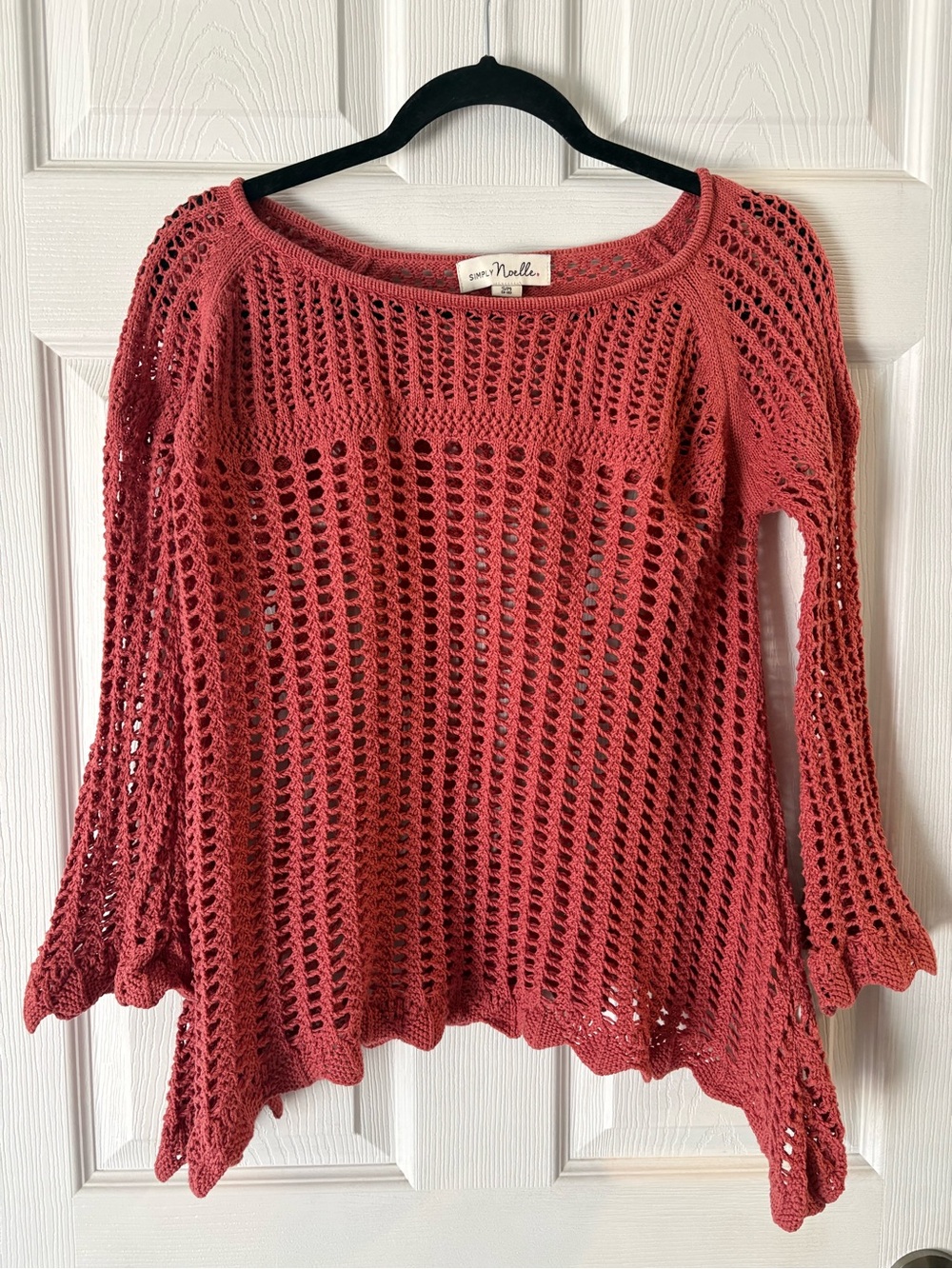 Simply Noelle Open-Knit Scoop Neck Sweater Rust Pink/Orange 100% Cotton S/M 8-10